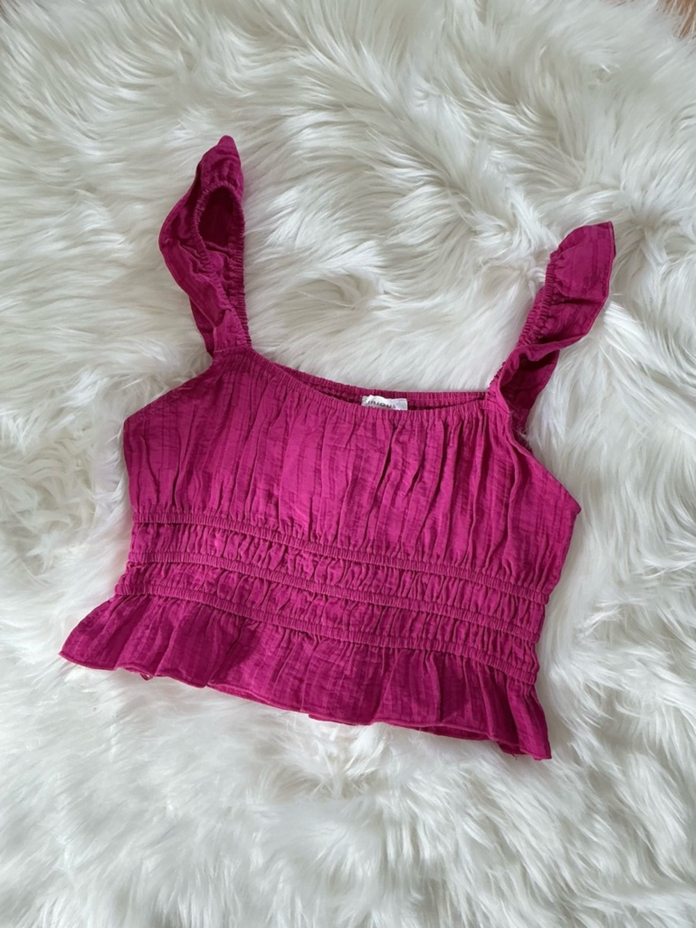 Kirious Ruffled Smocked Crop Top in Fuchsia
